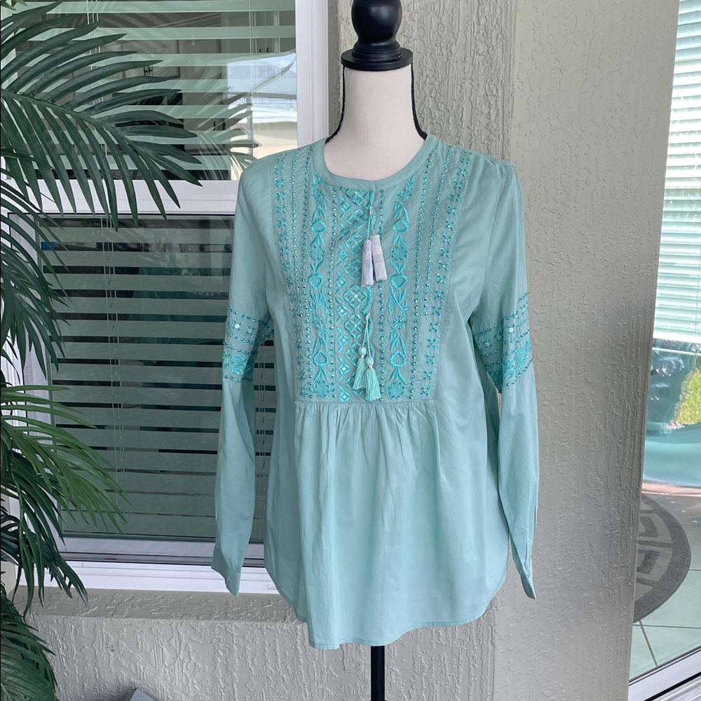 Soft Surroundings Light Blue Embroidered tunic